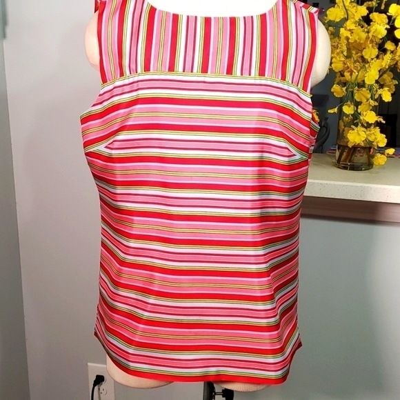 Talbot's woman's blouse. Y2K, silk. Beautiful striped pattern. Red, pink, blue. - Picture 1 of 9